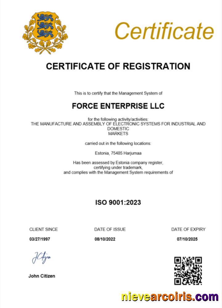 Estonia  certificate of registration